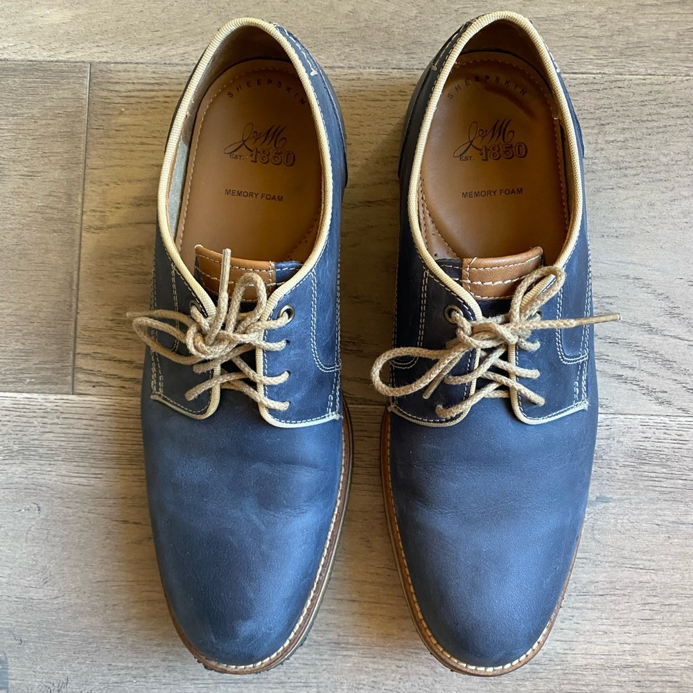 Navy Blue Leather Johnston and Murphy Shoes | Mens  10.5 | Sheepskin Memory Foam